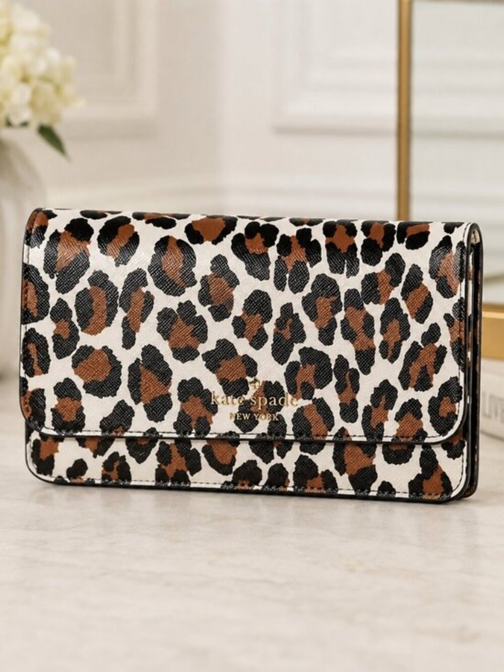 Kate Spade Madison Leopard Small Flap Crossbody Cream Multi NWT
